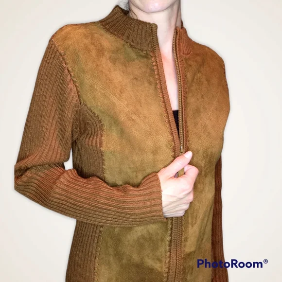 Vintage Leather-Front Sweater- Size S/M - Picture 2 of 5